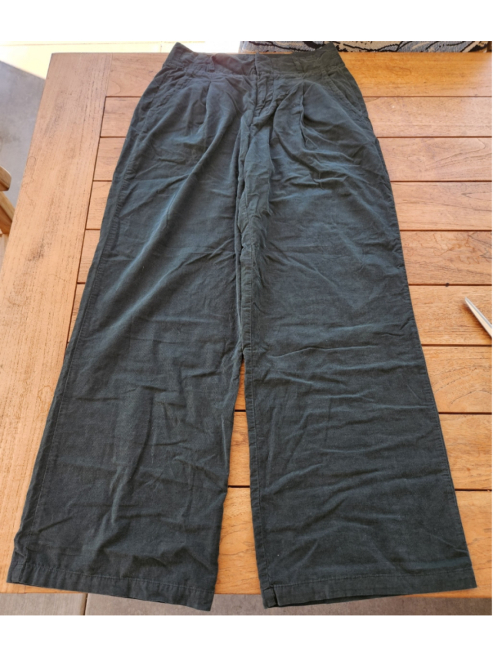 Marine Layer Green Flora Micro Corduroy Pleated Wide Leg Trousers Size M EUC